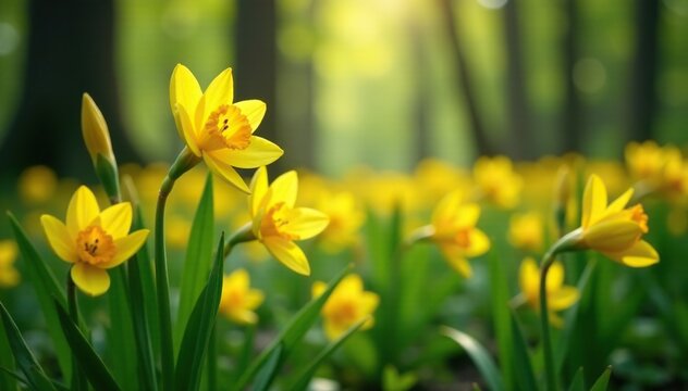 Yellow asfodelo petals blooming in the forest, spring, botanical