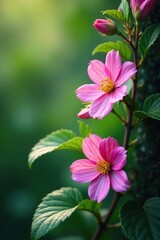 Fototapeta premium Delicate flower petals clinging to twigs and vines, greenery, verdant, flowers arrangement