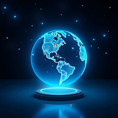 Global Network on Microchip Futuristic digital sphere hovers over a glowing microchip, representing global connectivity and technological advancement