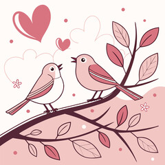 two birds on valentines day card image on a white background 