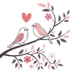 two birds on valentines day card image on a white background 