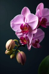 Obraz premium Orchids with intricate details on a lush green stem, botanical, orchid