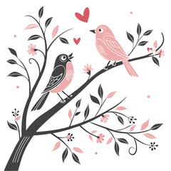 two birds on valentines day card image on a white background 