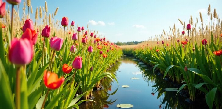 Garza Blanca flowers in full bloom among reeds, full bloom garza blanca, wetland plants, botanicals