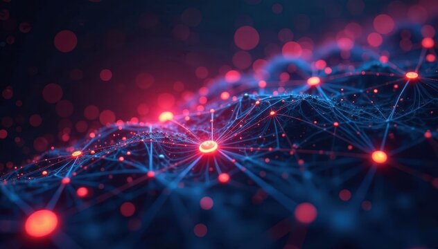 Abstract network nodes processing data streams , machine learning, infographic