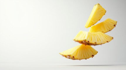 Fresh Pineapple Slices in Mid-Air Captured on Light Background