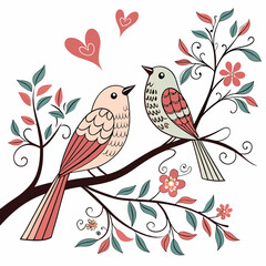 two birds on valentines day card image on a white background 