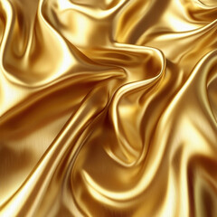 Fototapeta premium Shimmering gold silk with intricate ripples and soft highlights.