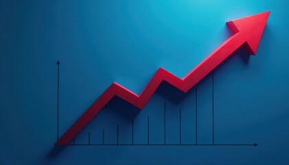 Chart with red downward arrow on blue background Illustrates falling business profits , decline, slump, negative