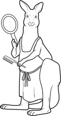 Kangaroo Hairdresser Mirror Animal Vector Graphic Art Illustration