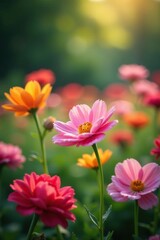 Soft focus on a garden full of blooming flowers, garden, flowers