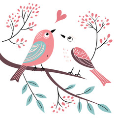 two birds on valentines day card image on a white background 