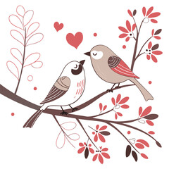 two birds on valentines day card image on a white background 