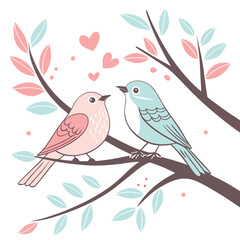 two birds on valentines day card image on a white background 