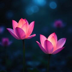 Obraz premium Petals unfolding like lanterns in soft blue light, night bloom, garden at night