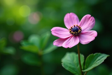 Fototapeta premium Anemone nemorosa Robinsoniana stems and leaves, leaf, anemone