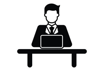 Minimalist Real Estate Agent black and white Icon with Laptop