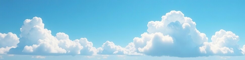 Obraz premium Cloudy sky with fluffy white clouds and blue background, peaceful, soft, serene