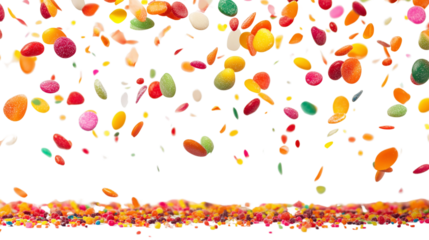 a colorful candies falling isolated on a transparent background 