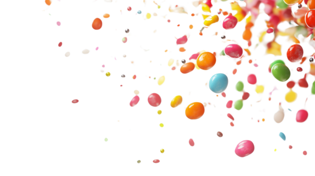 a colorful candies falling isolated on a transparent background 