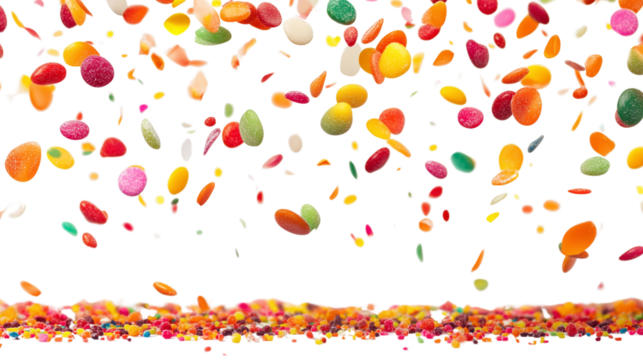a colorful candies falling isolated on a transparent background 
