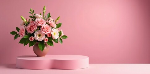 Springtime bouquet on an empty podium waiting for arrival, arrangement ideas, fresh cut flowers