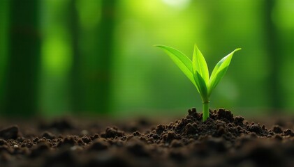 Fototapeta premium Bamboo shoots bursting through the soil surface, soil, bursting