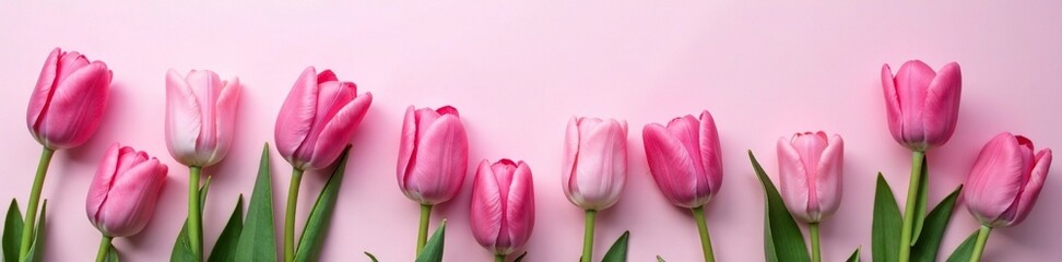 Naklejka premium Pastel pink tulips scattered on a monochrome round background, tulip, purple