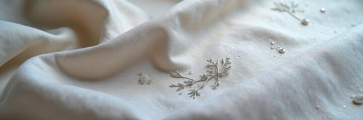 Ashy linen fabric with scattered silver embroidery, ash, linen