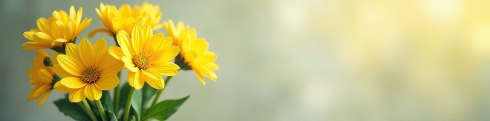Fototapeta premium Yellow flower bouquet in a vase with soft focus effect, watercolor, soft focus