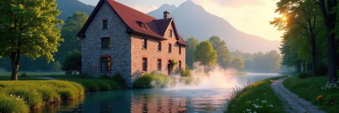 Farbenpr?chtige Regenbogen ?ber einem alten Backsteingeb?ude, architektur, regenbogen, Landschaft
