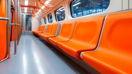 Fototapeta premium Modern Subway Interior with Bright Orange Seats and Minimalist Design