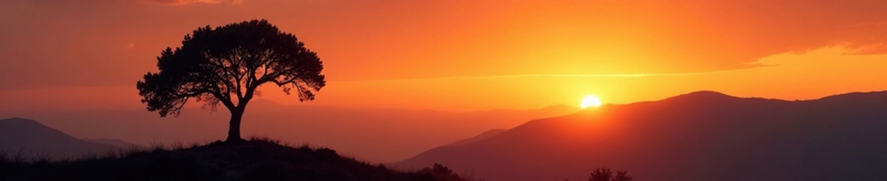 Olivo dorato con foglie amari, silhouetted against a warm orange sky at sunset, Italia, secco, Salento