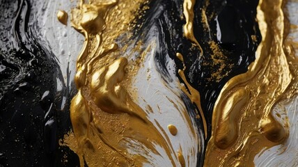 oil paint abstract background in gold and black colors