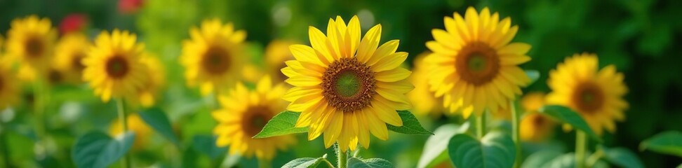 Sunflower petals unfolding against green foliage, garden, foliage
