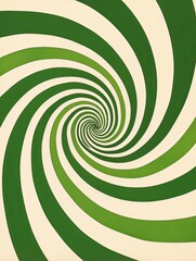 Green and White Stripes Spiraling Outwards on Cream-Colored Background