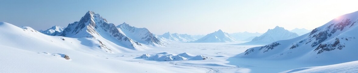 Obraz premium Snow-covered hills and mountains in the arctic, snow, arctic terrain, snowy peaks