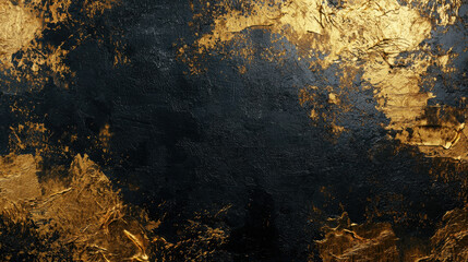 Dark textured abstract painting with black and gold tones