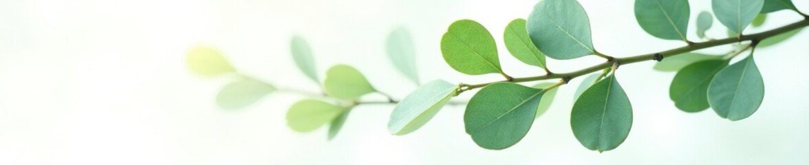 Obraz premium Eucalyptus leaf branch on white with leaf veins and stems, branch, tree