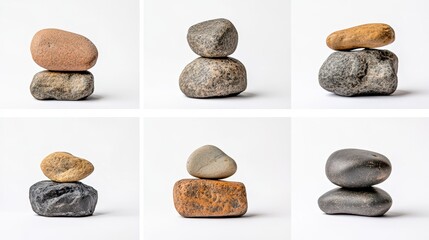 Collection of Balanced Stones on White Background for Interior Decoration