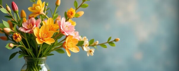 Obraz premium Fresh willow and flower arrangement in a vase, blossoms, willow, decorations