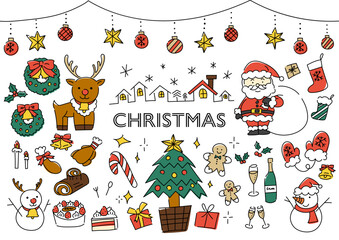 クリスマスのものを集めた手描きイラストセット