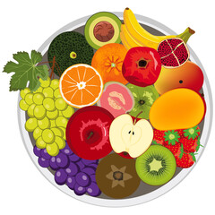 top view of bowl filled with fresh fruits.