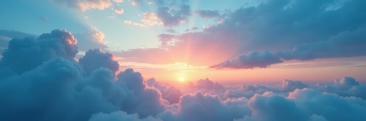 Fototapeta premium Soft focus cloudy landscape with a vast blue sky at sunset, clouds, serene, sky