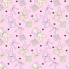 Easter Bunny pattern. Bunnies and Easter Roses. Ideal for fabric,scrapbooking,banner , card, wrapping paper