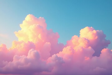 Fototapeta premium Clouds in shades of pastel pink and peach blend seamlessly into a bright blue sky at sunset, pastel pink, sunset, peaceful