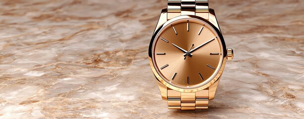 mockup prototype of Elegant gold watch on a luxurious marble surface, showcasing timeless style and sophistication for any occasion.