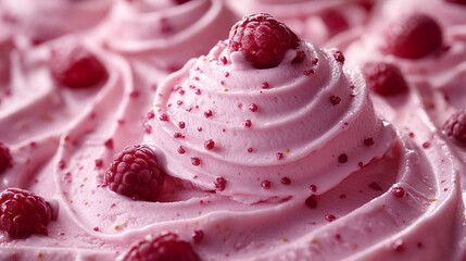 Pink ice cream and berries. An advertisement for ice cream.