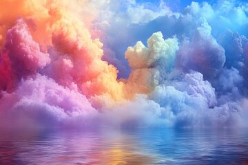 Fototapeta premium Colorful clouds reflect on calm water during a serene sunset in nature's landscape