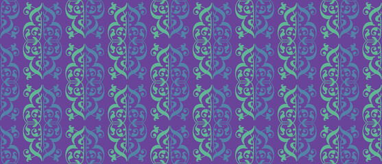 Vibrant damask pattern of features bold. Intricate designs in striking shades of blue and cyan, creating a captivating visual effect.